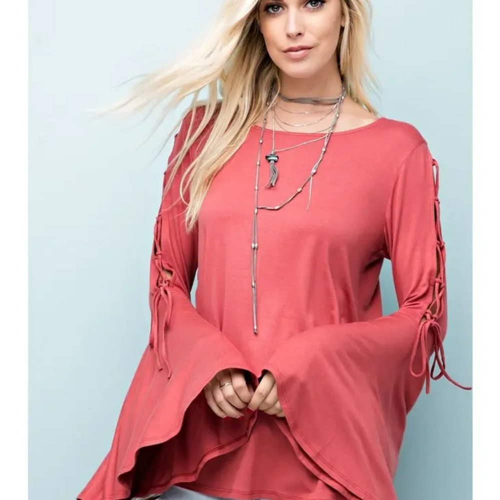 Sunset Lace-Up Bell Sleeve Top – Passion of Essence Boutique